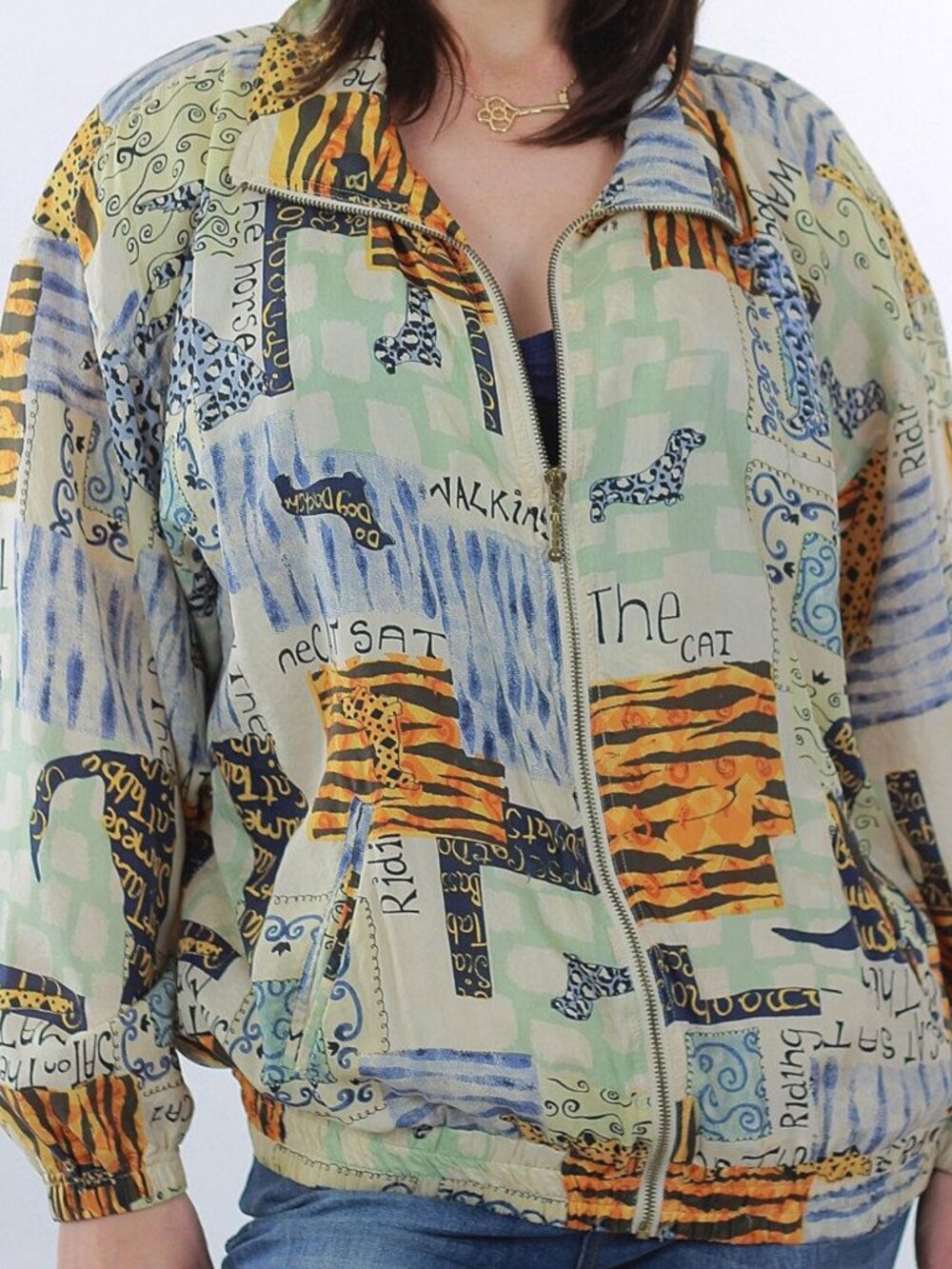 Vintage 80s Animal print vintage jacket zip up oversized XL